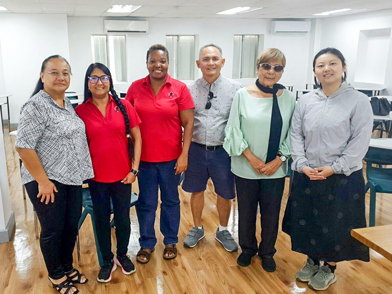 From left, Saipan and Northern Islands Municipal Council  Secretary Carmen Cabrera Pangelinan, NMC-CREES Program Manager Roxe Lazaro, NMC Business Program’s Karim Johnson, former Rep. William Torres, Council Vice Chairwoman Antonia Manibusan Tudela, and Dr. Yuni Zhao.